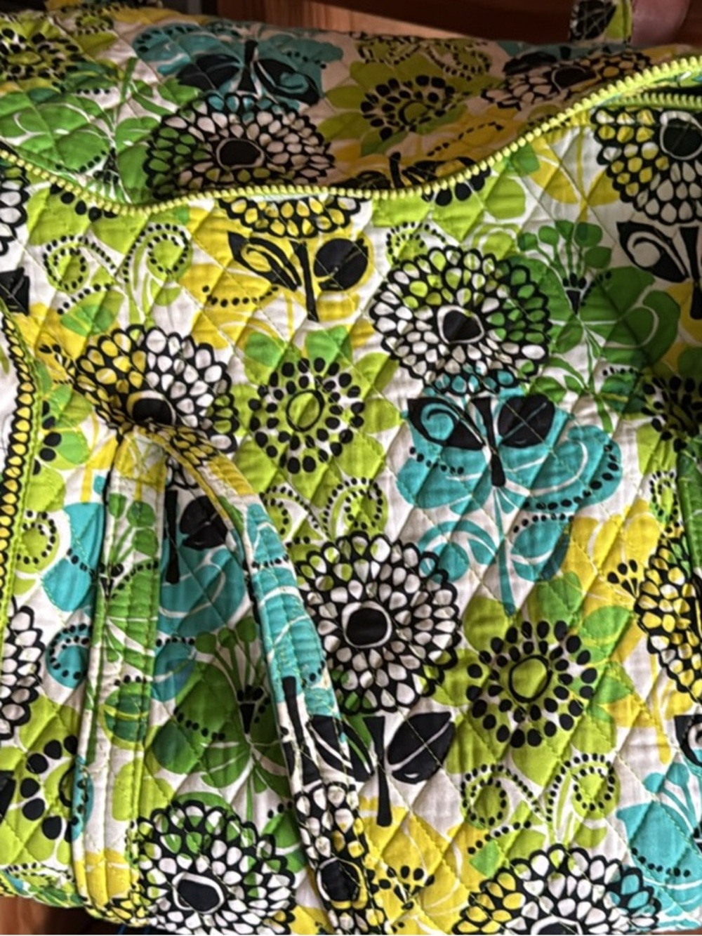 Vera Bradley Quilted Travel Bag in Lime Green, Teal, Black